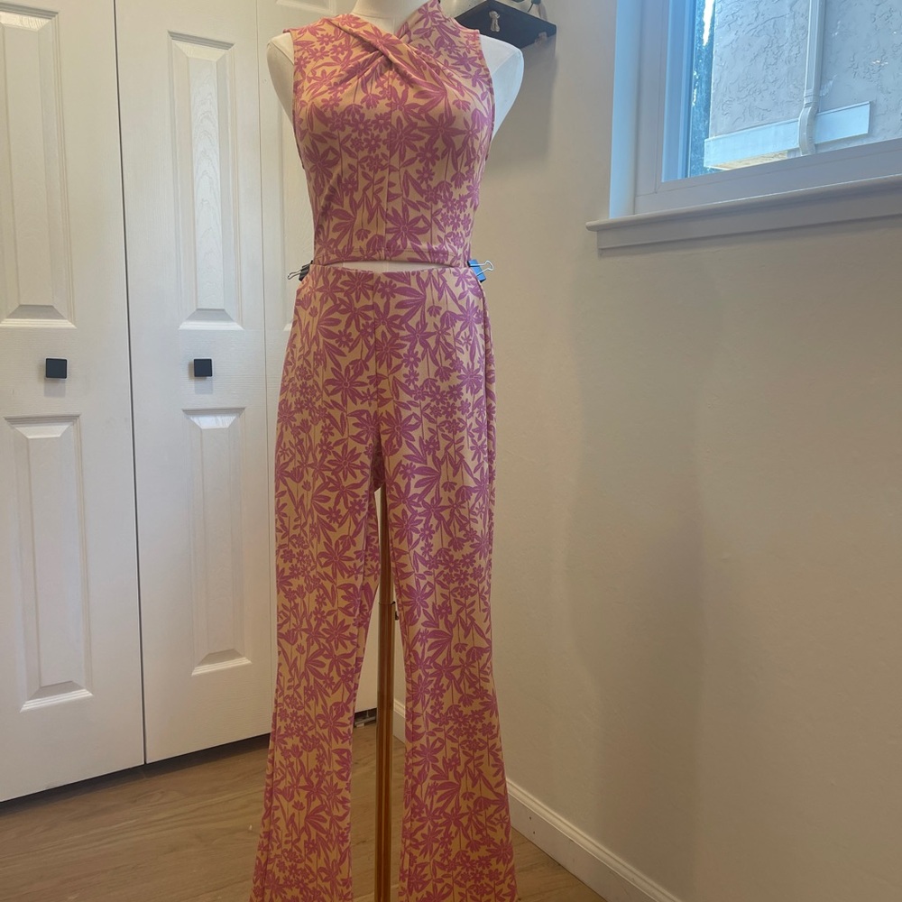 Zara Pink and Yellow Patterned Jumpsuit